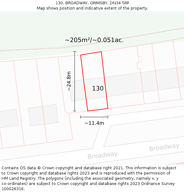130, BROADWAY, GRIMSBY, DN34 5RP: Plot and title map