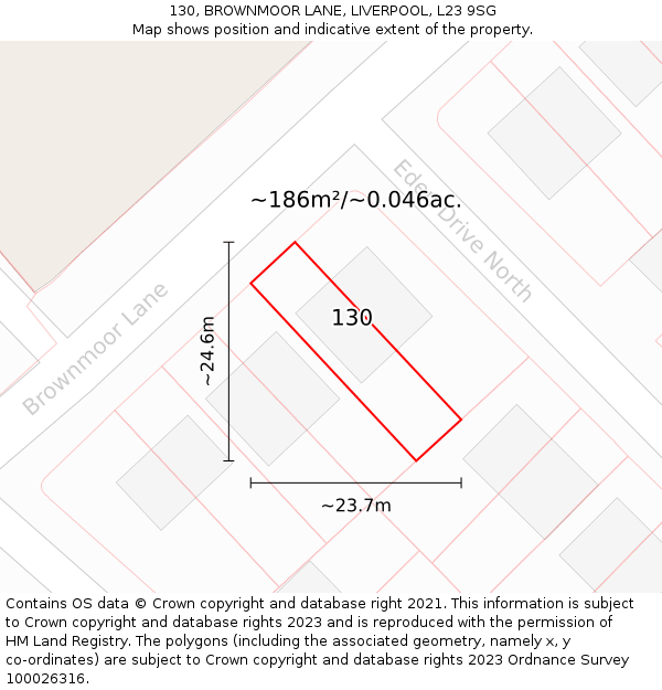 130, BROWNMOOR LANE, LIVERPOOL, L23 9SG: Plot and title map