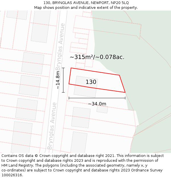 130, BRYNGLAS AVENUE, NEWPORT, NP20 5LQ: Plot and title map