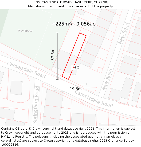 130, CAMELSDALE ROAD, HASLEMERE, GU27 3RJ: Plot and title map