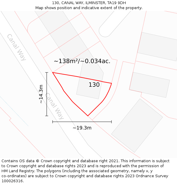 130, CANAL WAY, ILMINSTER, TA19 9DH: Plot and title map