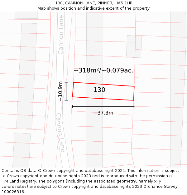 130, CANNON LANE, PINNER, HA5 1HR: Plot and title map