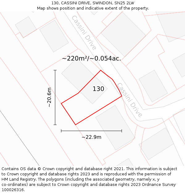 130, CASSINI DRIVE, SWINDON, SN25 2LW: Plot and title map