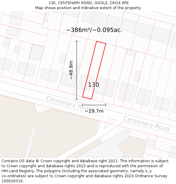 130, CENTENARY ROAD, GOOLE, DN14 6PE: Plot and title map