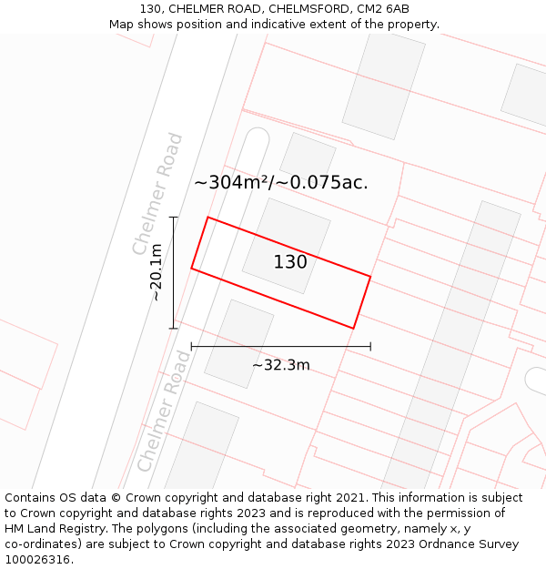 130, CHELMER ROAD, CHELMSFORD, CM2 6AB: Plot and title map