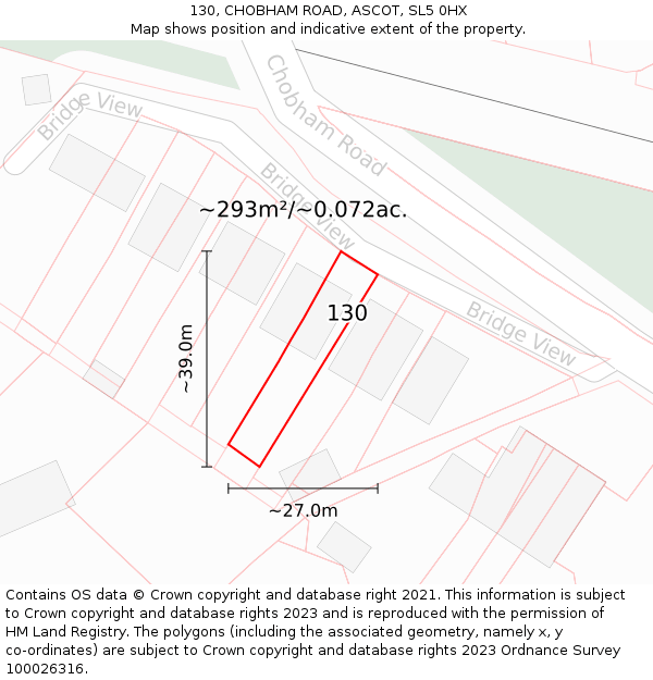 130, CHOBHAM ROAD, ASCOT, SL5 0HX: Plot and title map