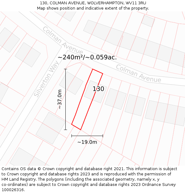 130, COLMAN AVENUE, WOLVERHAMPTON, WV11 3RU: Plot and title map