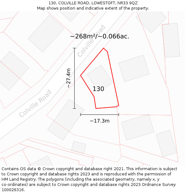 130, COLVILLE ROAD, LOWESTOFT, NR33 9QZ: Plot and title map