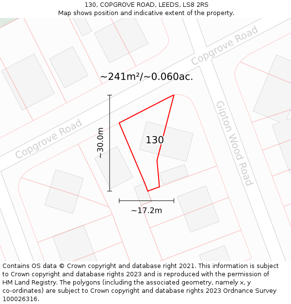 130, COPGROVE ROAD, LEEDS, LS8 2RS: Plot and title map