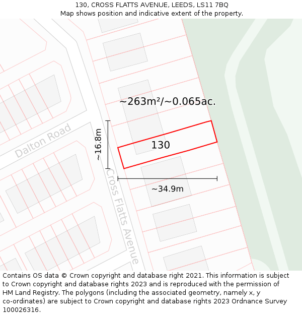 130, CROSS FLATTS AVENUE, LEEDS, LS11 7BQ: Plot and title map