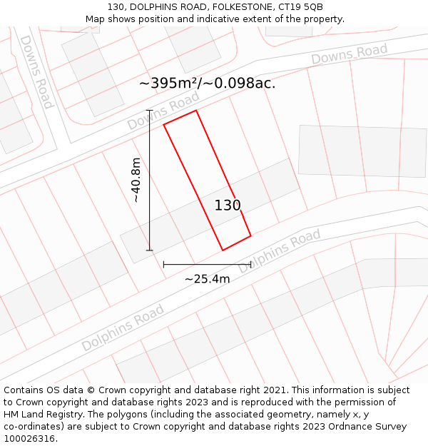 130, DOLPHINS ROAD, FOLKESTONE, CT19 5QB: Plot and title map