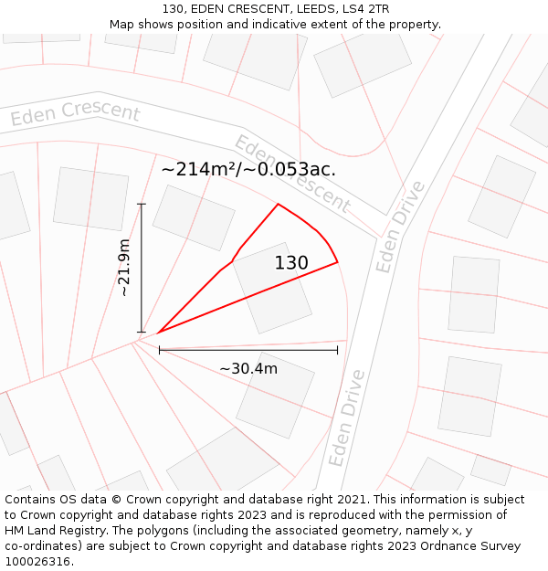 130, EDEN CRESCENT, LEEDS, LS4 2TR: Plot and title map