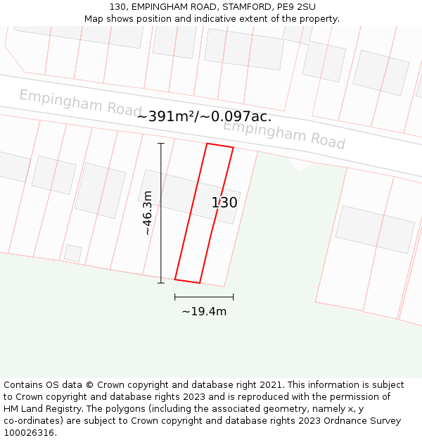 130, EMPINGHAM ROAD, STAMFORD, PE9 2SU: Plot and title map