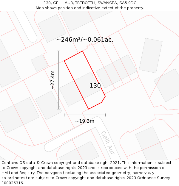 130, GELLI AUR, TREBOETH, SWANSEA, SA5 9DG: Plot and title map