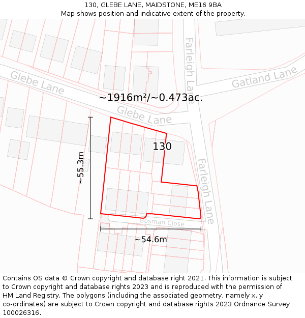 130, GLEBE LANE, MAIDSTONE, ME16 9BA: Plot and title map