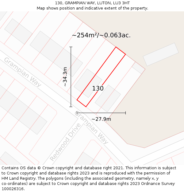 130, GRAMPIAN WAY, LUTON, LU3 3HT: Plot and title map