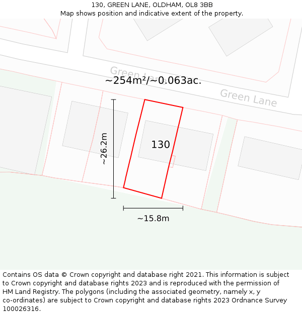 130, GREEN LANE, OLDHAM, OL8 3BB: Plot and title map