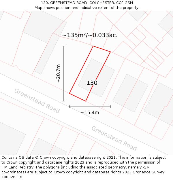 130, GREENSTEAD ROAD, COLCHESTER, CO1 2SN: Plot and title map