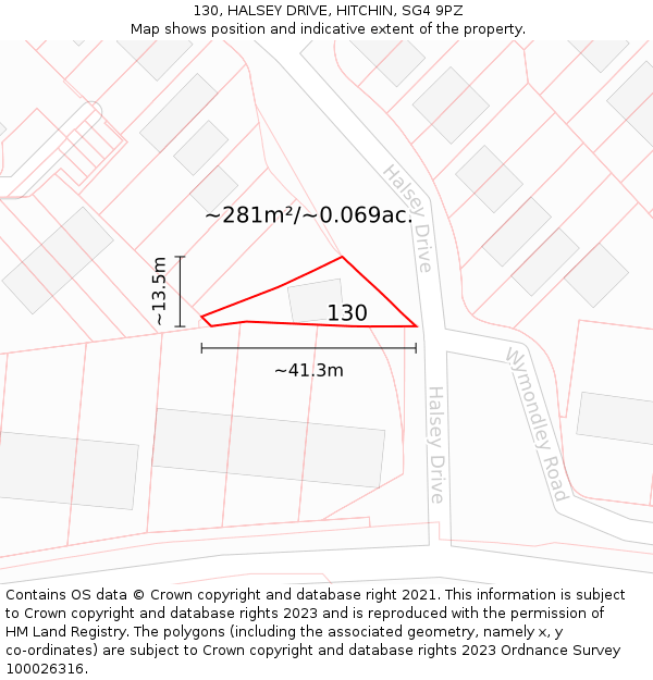 130, HALSEY DRIVE, HITCHIN, SG4 9PZ: Plot and title map