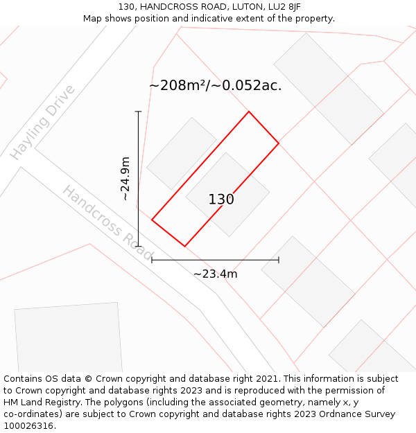 130, HANDCROSS ROAD, LUTON, LU2 8JF: Plot and title map