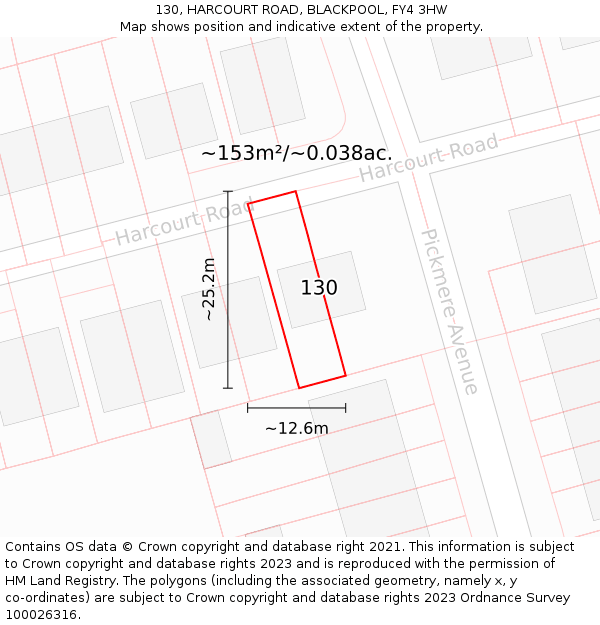 130, HARCOURT ROAD, BLACKPOOL, FY4 3HW: Plot and title map