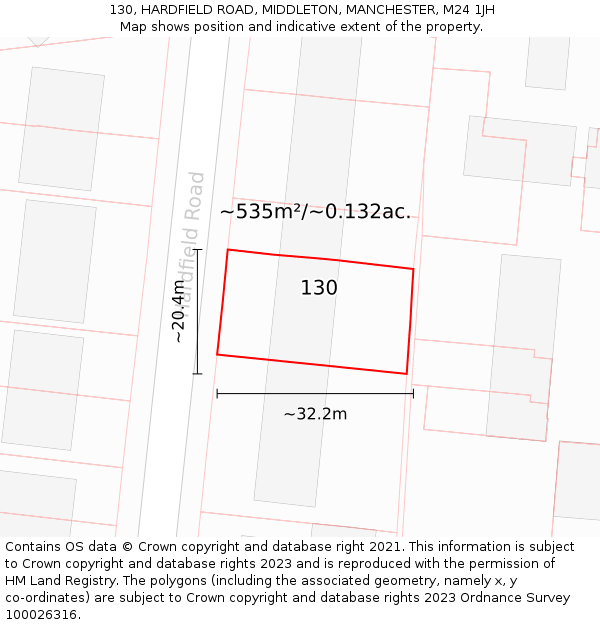 130, HARDFIELD ROAD, MIDDLETON, MANCHESTER, M24 1JH: Plot and title map