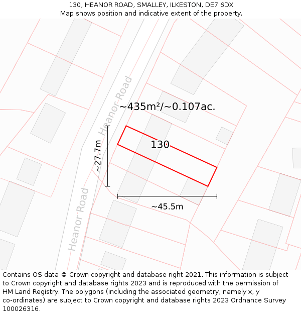 130, HEANOR ROAD, SMALLEY, ILKESTON, DE7 6DX: Plot and title map
