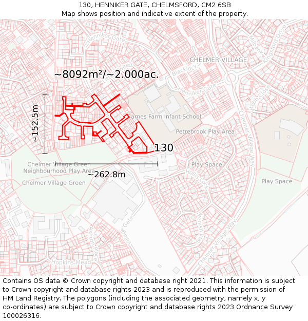 130, HENNIKER GATE, CHELMSFORD, CM2 6SB: Plot and title map