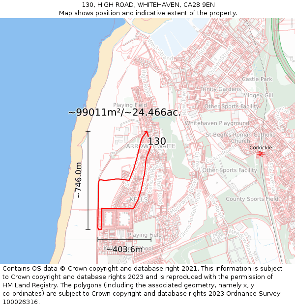 130, HIGH ROAD, WHITEHAVEN, CA28 9EN: Plot and title map