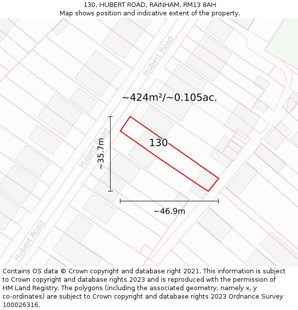 130, HUBERT ROAD, RAINHAM, RM13 8AH: Plot and title map