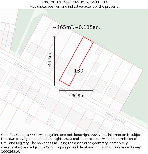 130, JOHN STREET, CANNOCK, WS11 5HR: Plot and title map