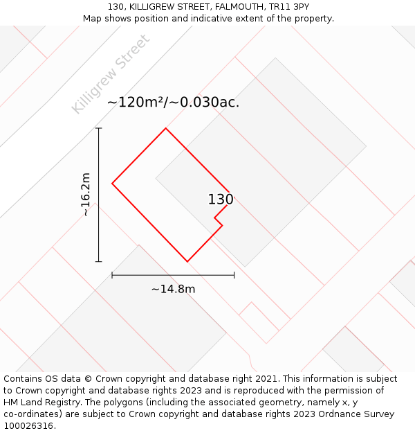 130, KILLIGREW STREET, FALMOUTH, TR11 3PY: Plot and title map