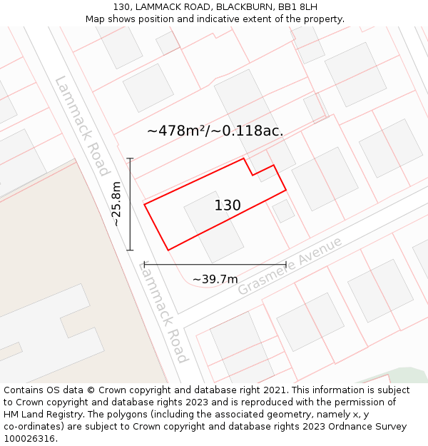130, LAMMACK ROAD, BLACKBURN, BB1 8LH: Plot and title map