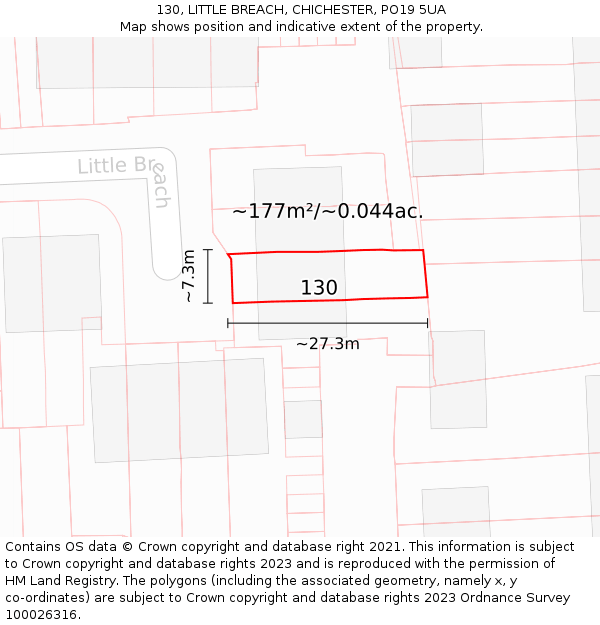 130, LITTLE BREACH, CHICHESTER, PO19 5UA: Plot and title map