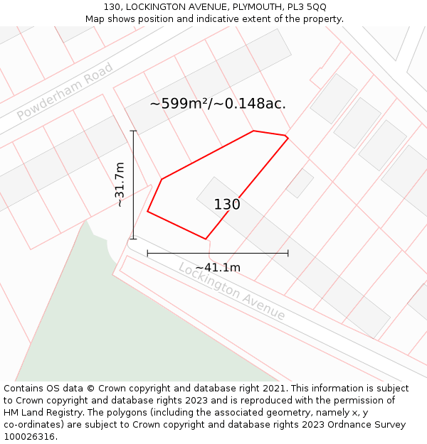 130, LOCKINGTON AVENUE, PLYMOUTH, PL3 5QQ: Plot and title map