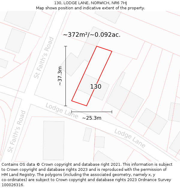 130, LODGE LANE, NORWICH, NR6 7HJ: Plot and title map