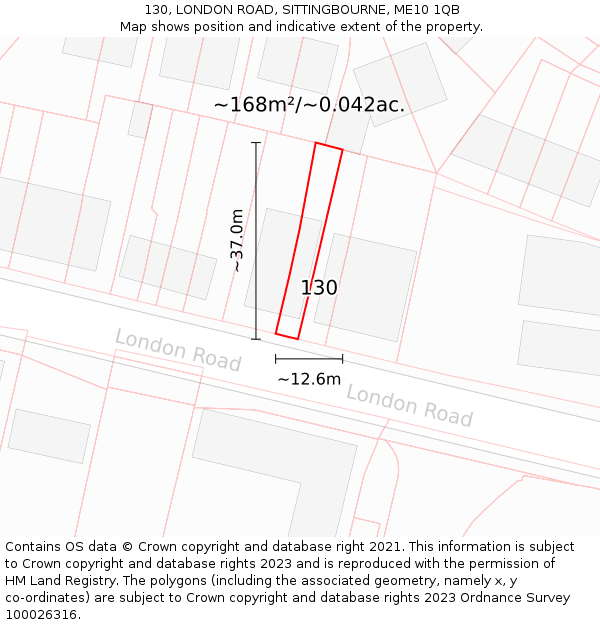 130, LONDON ROAD, SITTINGBOURNE, ME10 1QB: Plot and title map