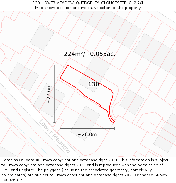 130, LOWER MEADOW, QUEDGELEY, GLOUCESTER, GL2 4XL: Plot and title map