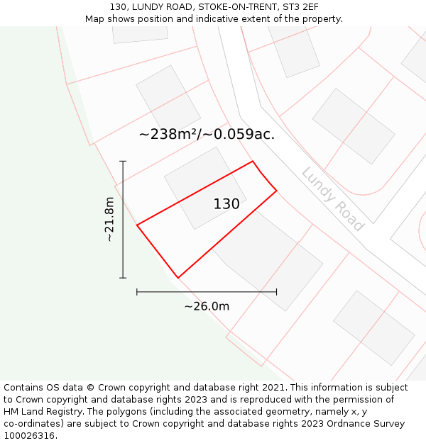 130, LUNDY ROAD, STOKE-ON-TRENT, ST3 2EF: Plot and title map
