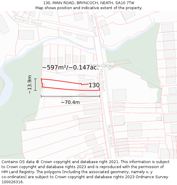 130, MAIN ROAD, BRYNCOCH, NEATH, SA10 7TW: Plot and title map