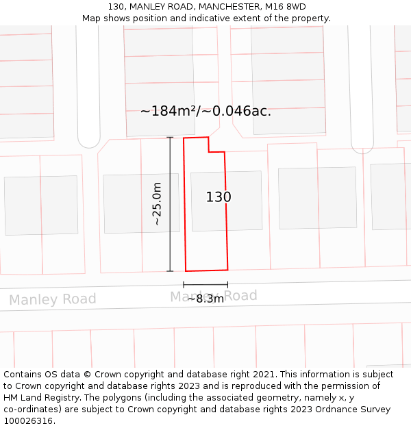 130, MANLEY ROAD, MANCHESTER, M16 8WD: Plot and title map