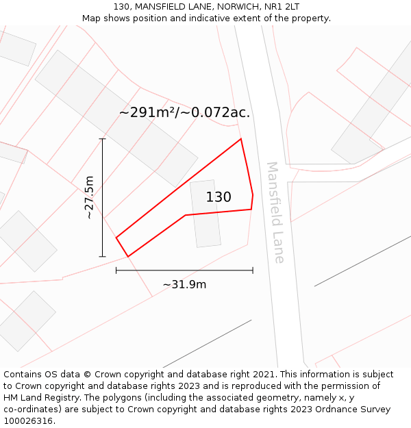 130, MANSFIELD LANE, NORWICH, NR1 2LT: Plot and title map