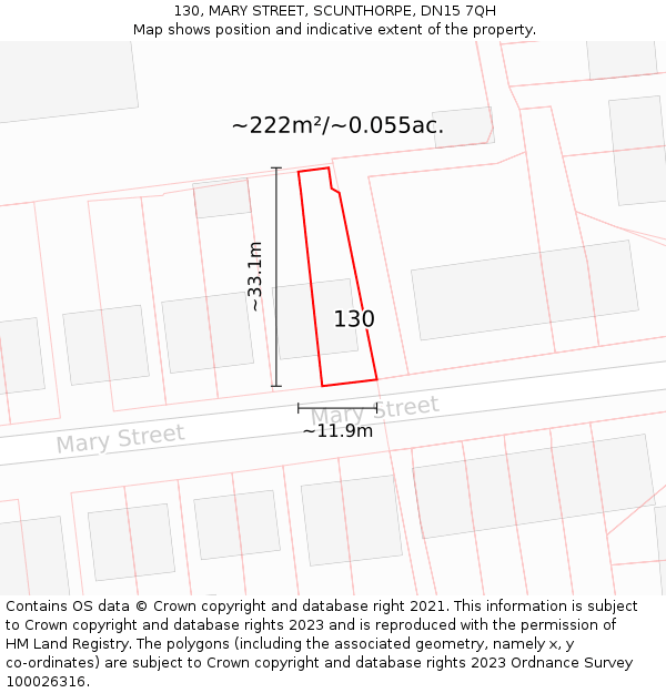 130, MARY STREET, SCUNTHORPE, DN15 7QH: Plot and title map