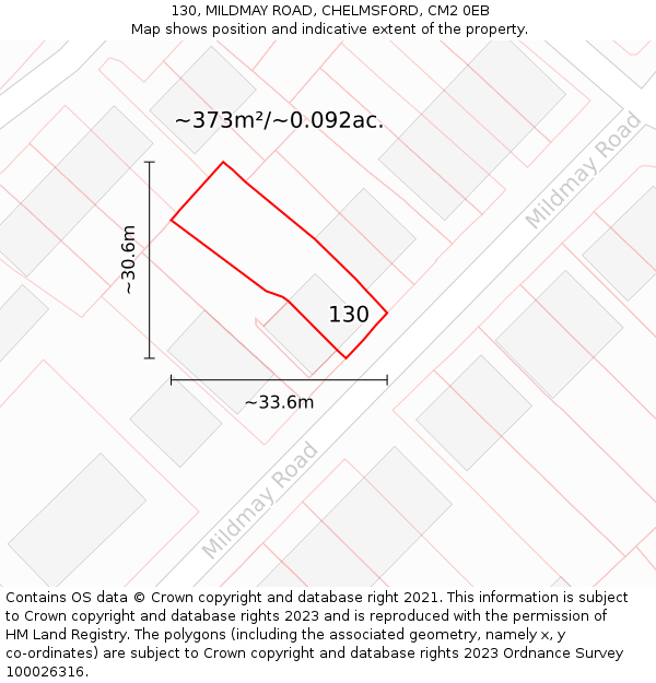 130, MILDMAY ROAD, CHELMSFORD, CM2 0EB: Plot and title map