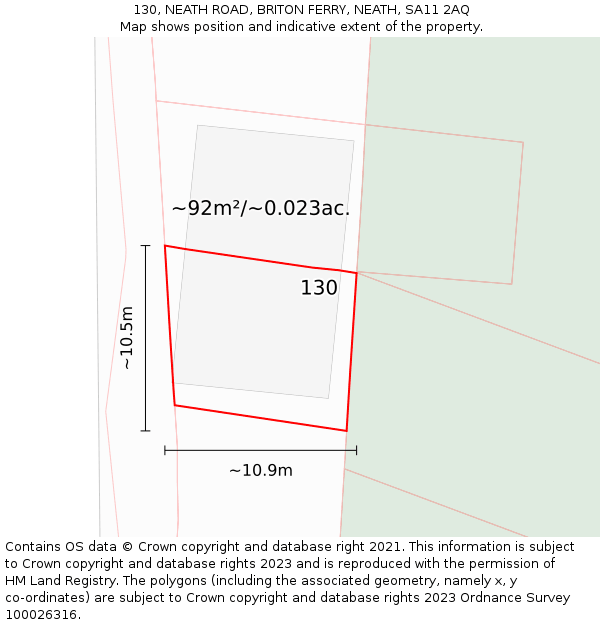 130, NEATH ROAD, BRITON FERRY, NEATH, SA11 2AQ: Plot and title map