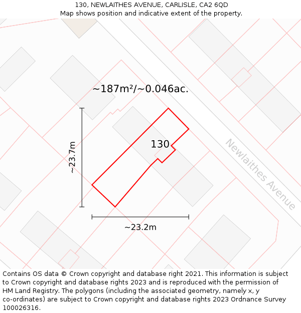 130, NEWLAITHES AVENUE, CARLISLE, CA2 6QD: Plot and title map