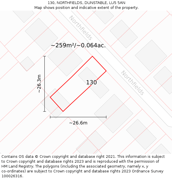 130, NORTHFIELDS, DUNSTABLE, LU5 5AN: Plot and title map