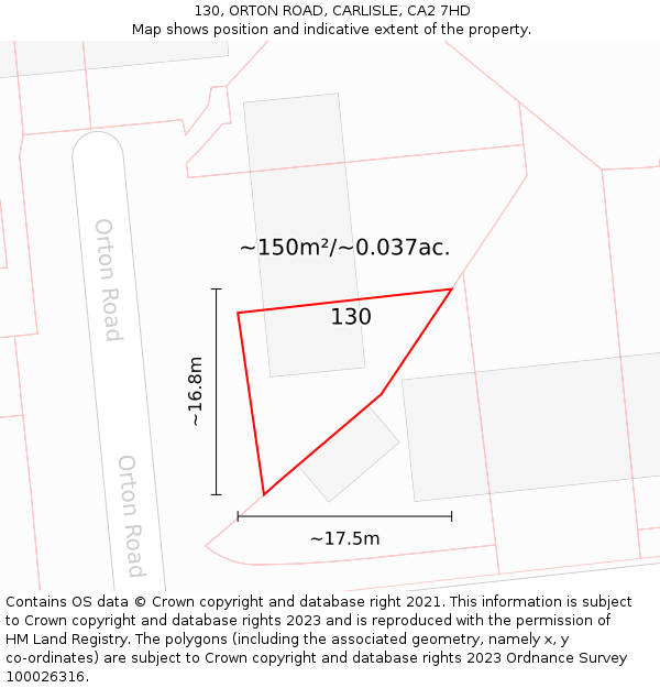 130, ORTON ROAD, CARLISLE, CA2 7HD: Plot and title map