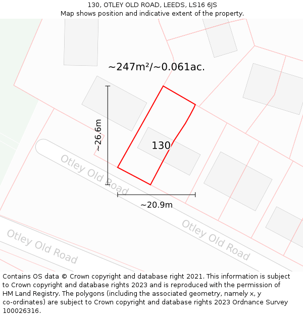 130, OTLEY OLD ROAD, LEEDS, LS16 6JS: Plot and title map