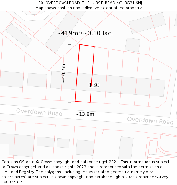 130, OVERDOWN ROAD, TILEHURST, READING, RG31 6NJ: Plot and title map
